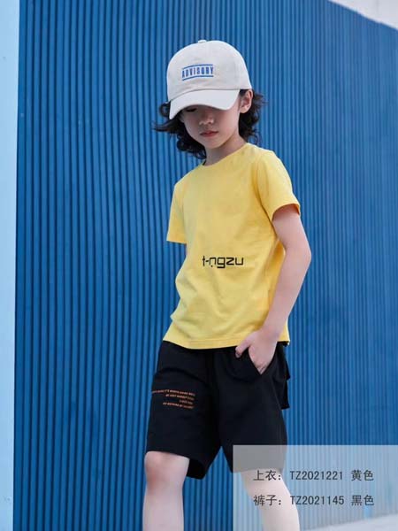 T-NGZU町祖童装品牌2020春夏字母黄色T恤黑色短裤