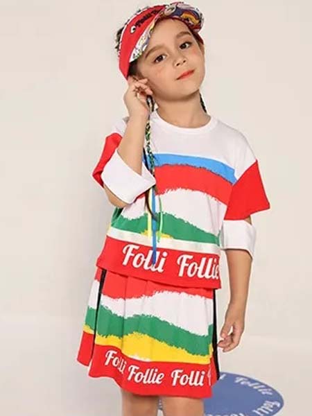 Folli Follie童装品牌2020春夏红色条纹T恤短裙
