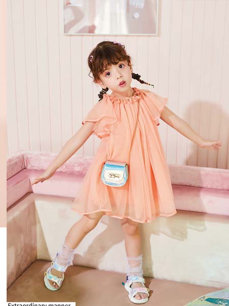 卡儿菲特童装品牌2020春夏橘粉色连衣裙