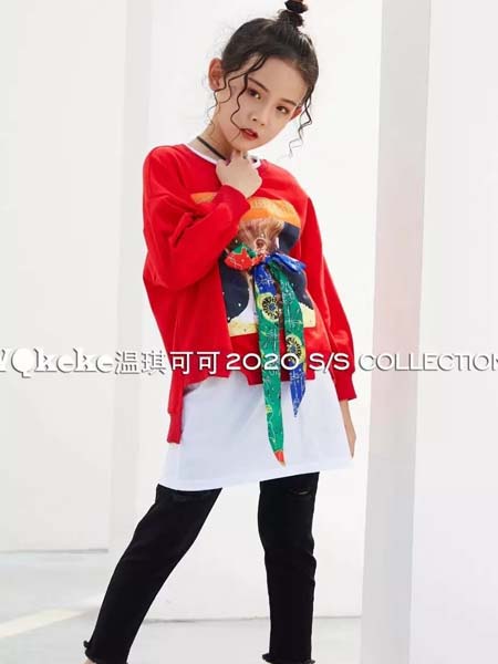 温琪可可童装品牌2020春夏红色T恤蝴蝶结