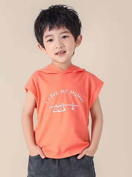 金点·韩e童社童装品牌2020春夏橙色连帽T恤