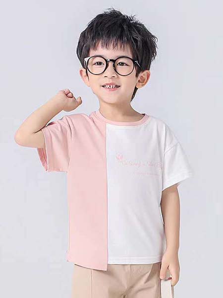 金点·韩e童社童装品牌2020春夏粉白拼接T恤