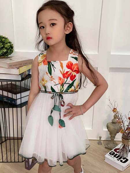 Annica艾尼卡童装品牌2020春夏无袖花朵拼接连衣裙网纱