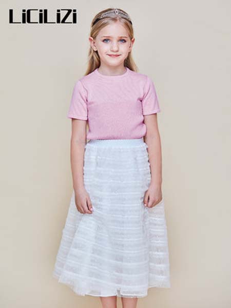 粒子童装品牌2020春夏女粉紫色羊毛针织短袖上衣修身
