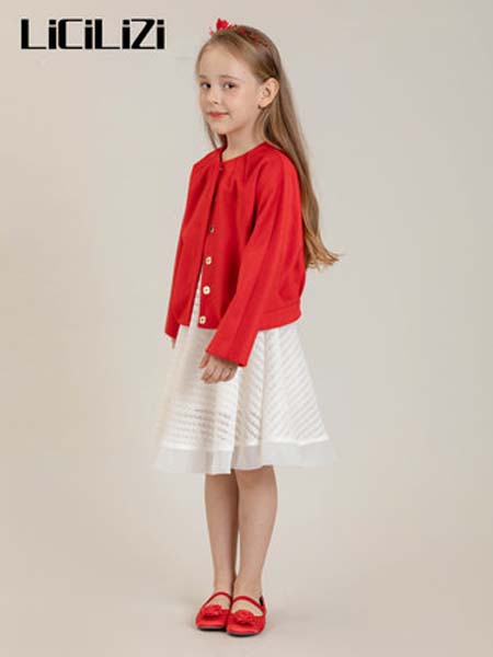 粒子童装品牌2020春夏女外套红色立体剪裁绒布上衣