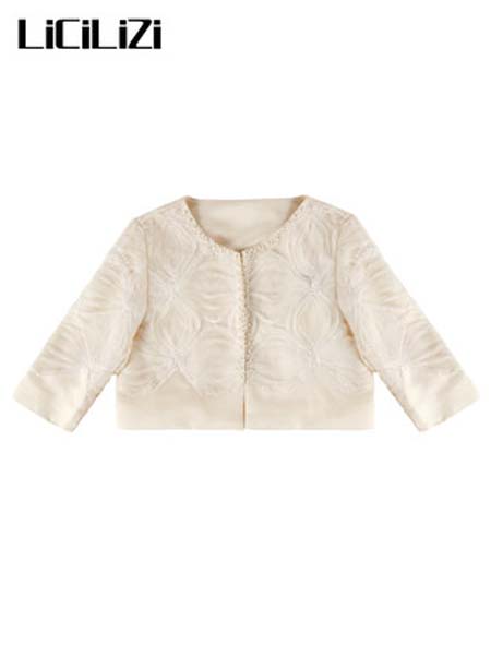 粒子童装品牌2020春夏女香槟金蕾丝五分袖小外套薄款空调衫
