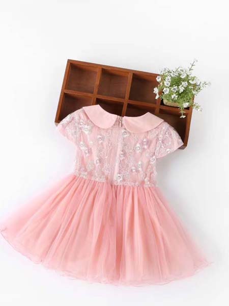 路西米儿童装品牌2020春夏粉色网纱连衣裙