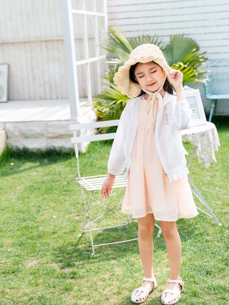 木朵爸爸童装品牌2020春夏纯白色薄款外套浅粉色连衣裙