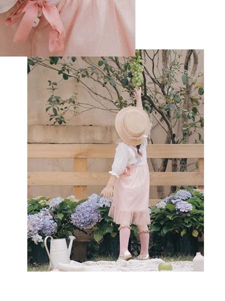 小而美童装品牌2020春夏粉色纱网连衣裙拼接白色