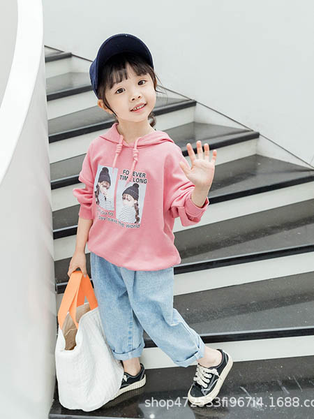 2020春夏新款童装韩版女童卫衣儿童套头兜帽白粉色灯笼袖卫衣上衣