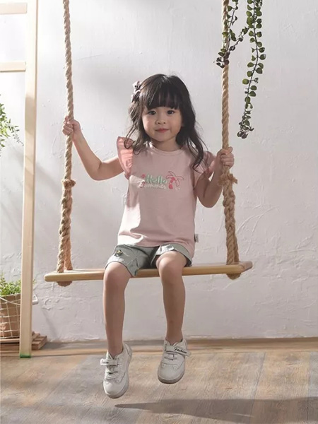 优子壹家品牌童装童装品牌2020春夏荷叶袖粉色T恤