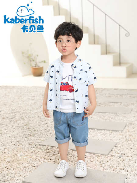 卡贝鱼童装品牌2020春夏男童纯棉衬衫短袖