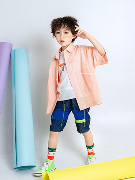 KIKI小鬼当家童装品牌2020春夏橘粉色外套衬衫