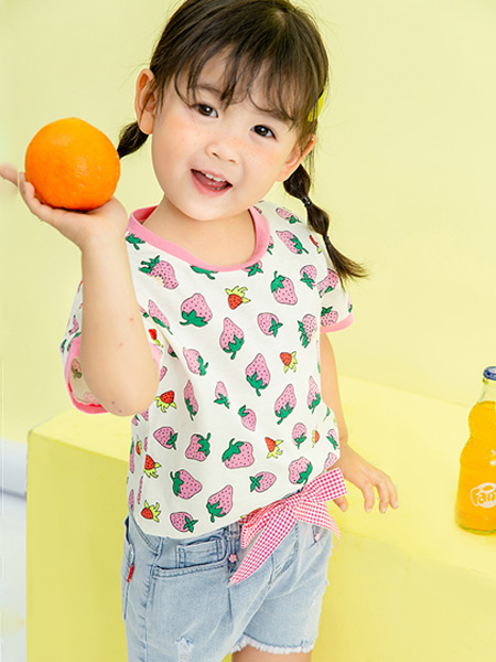 KIKI小鬼当家童装品牌2020春夏草莓粉色T恤