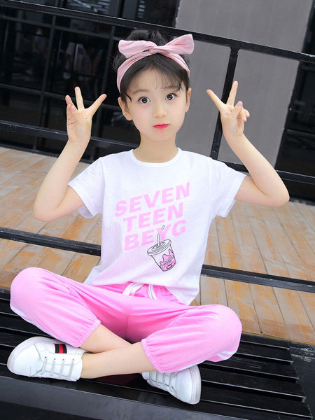 环翠童装品牌2020春夏新款女童休闲韩版短袖两件套中大儿童韩版套装