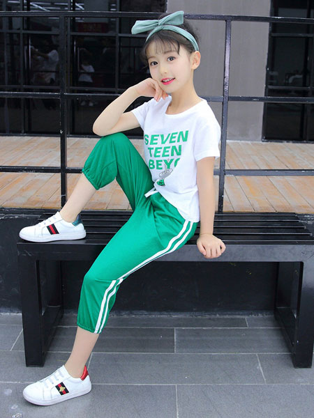 环翠童装品牌2020春夏新款女童休闲韩版短袖两件套中大儿童韩版套装