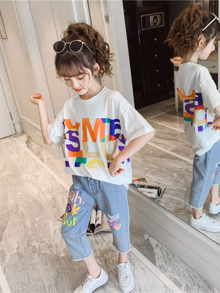 潮乐兮童装品牌2020春夏新款洋气儿童装女童夏装套装夏季休闲字母短袖运动两件套