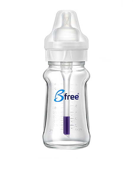 bfree婴童用品防胀气宽口径玻璃奶瓶配件 安全感温防漏导气260ml
