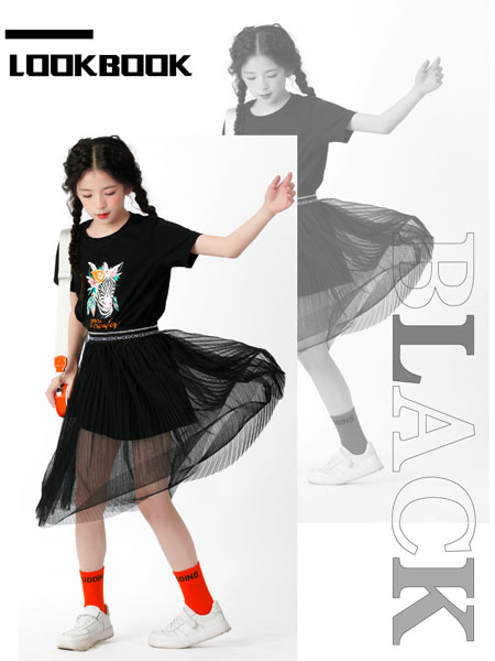 糖果布丁童装品牌2020春夏黑色连衣裙网纱半罩裙