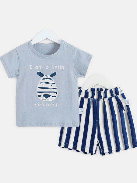 乖米熊童装品牌2020春夏灰蓝色T恤