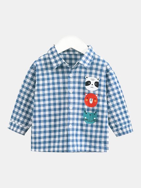 乖米熊童装品牌2020春夏蓝白色格纹衬衫