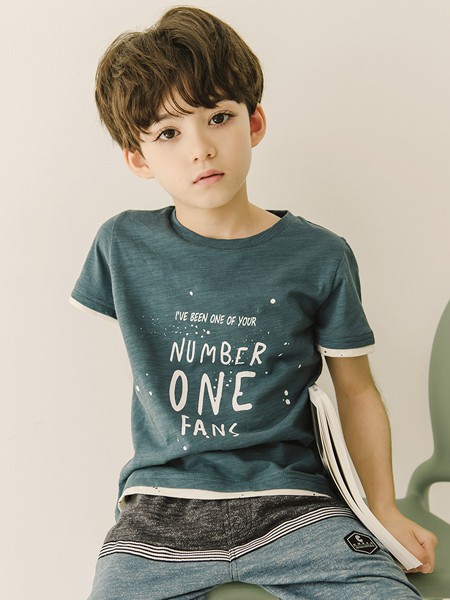 童装品牌2020春夏字母青色T恤