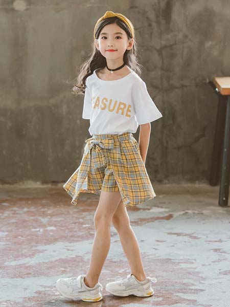 J5J6童装品牌2020春夏女童套装韩版童装中大儿童时髦T恤裤裙女孩两件套