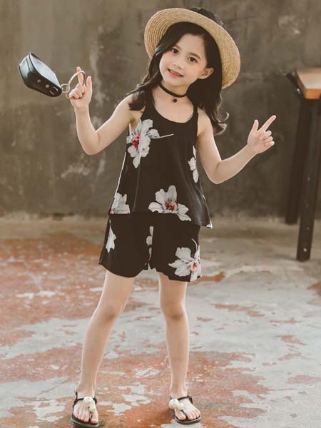 J5J6童装品牌2020春夏中大童装女童套装新款韩版洋气儿童夏季时髦吊带两件套潮