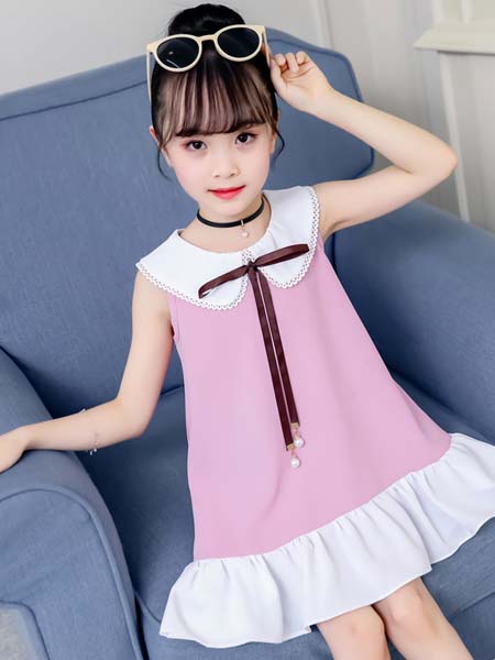 2020春夏新款时尚韩版女童中大童洋气连衣裙夏季儿童女孩娃娃领连衣裙