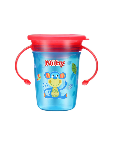 Nuby婴童用品学饮杯婴儿水杯防呛防漏儿童水杯带手柄360度宝宝魔术杯直饮杯 猴子