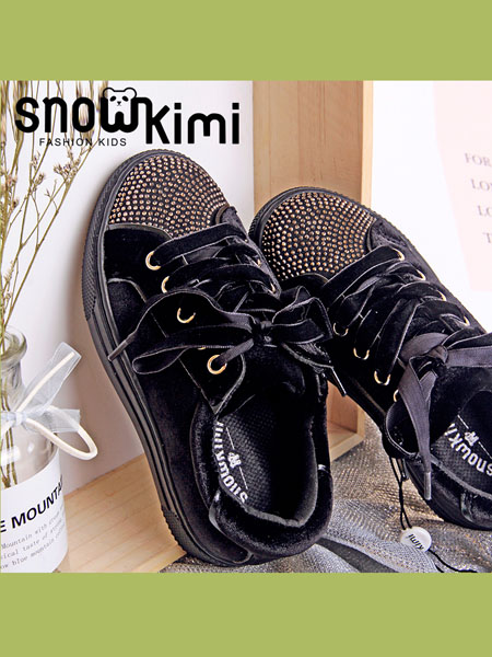 Snowkimi童鞋品牌2020秋季新品韩国绒板鞋女童中大童休闲鞋复镶钻