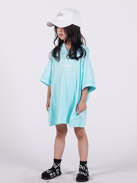 edo KIDS一度童装品牌2020春夏蓝色连帽修身连衣裙