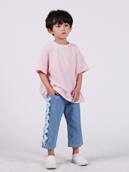 edo KIDS一度童装品牌2020春夏浅粉色纯色T恤