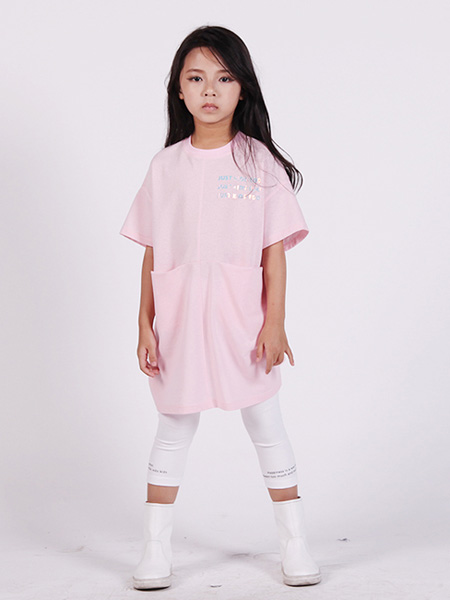 edo KIDS一度童装品牌2020春夏浅粉色口袋长款T恤