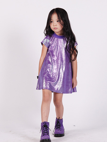 edo KIDS一度童装品牌2020春夏靓丽紫修身连衣裙