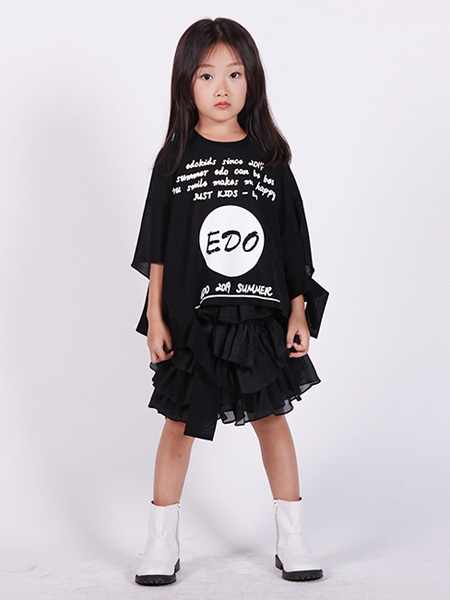 edo KIDS一度童装品牌2020春夏黑色宽松T恤网纱短裙
