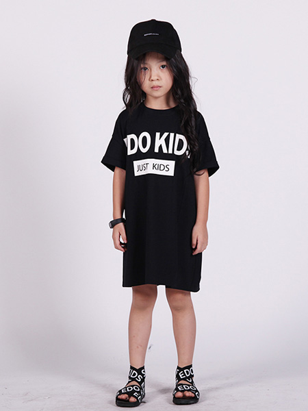 edo KIDS一度童装品牌2020春夏字母黑色修身连衣裙