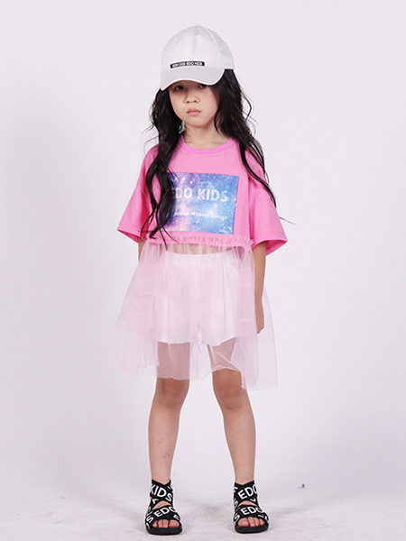 edo KIDS一度童装品牌2020春夏粉色宽松短T恤