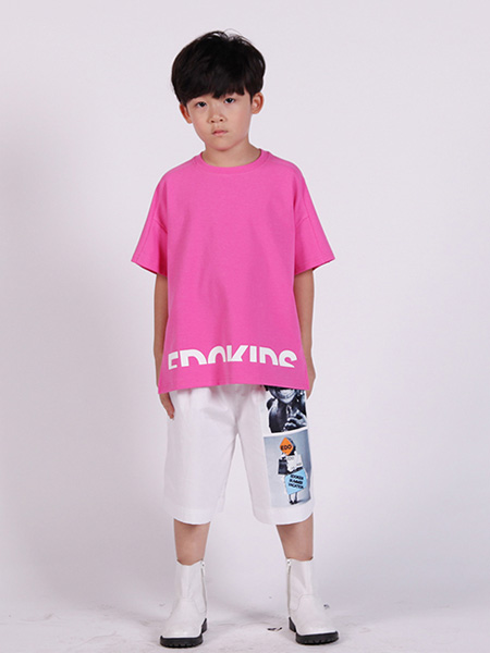 edo KIDS一度童装品牌2020春夏粉色字母T恤