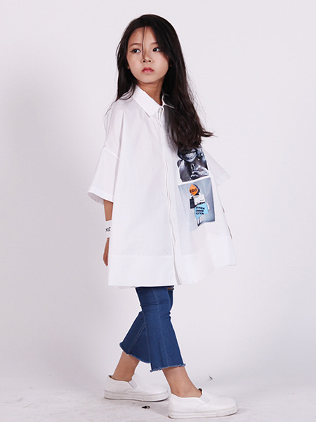 edo KIDS一度童装品牌2020春夏宽松翻领白色衬衫