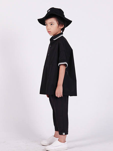 edo KIDS一度童装品牌2020春夏翻领黑色简约衬衫