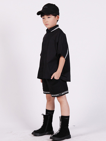 edo KIDS一度童装品牌2020春夏休闲黑色衬衫短裤