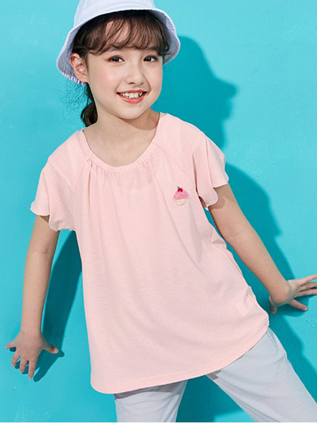 唯思凡童装品牌2020春夏浅粉色圆领T恤