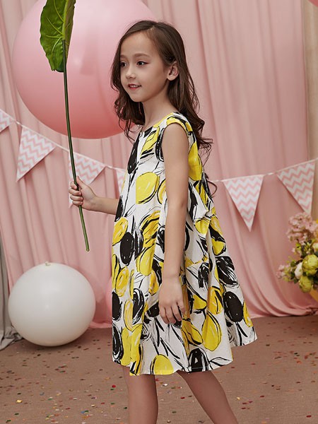 韩国ASK童装品牌2020春夏无袖黄色宽松连衣裙