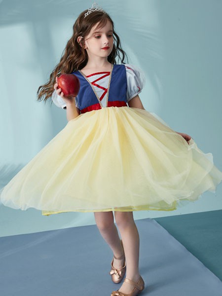韩国ASK童装品牌2020春夏公主裙黄色网纱