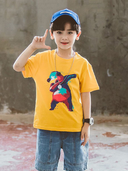小奇象童装品牌2020春夏圆领黄色T恤