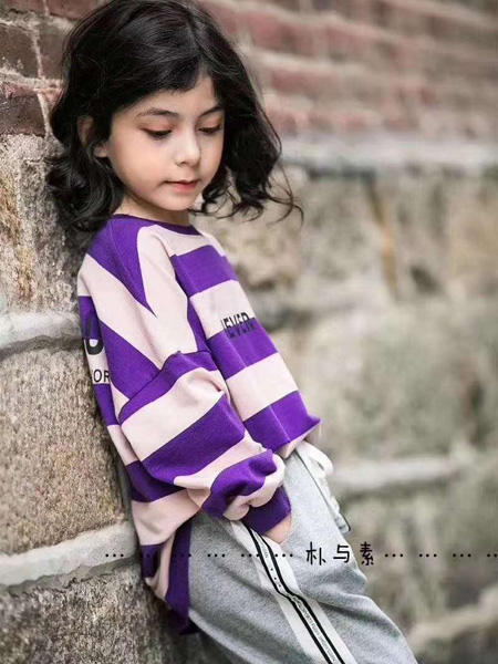 童装品牌2020春夏紫色横纹T恤圆领