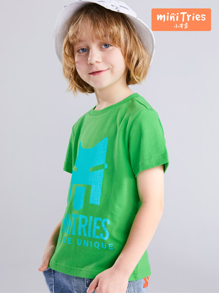 小才宝童装品牌2020春绿色圆领T恤