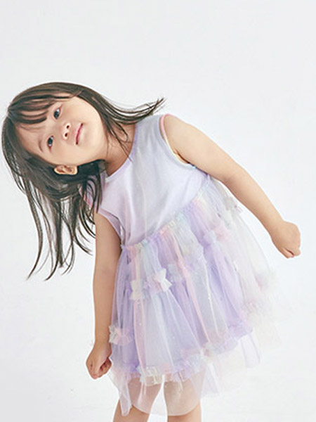 森点童装品牌2020春夏无袖紫色网纱连衣裙