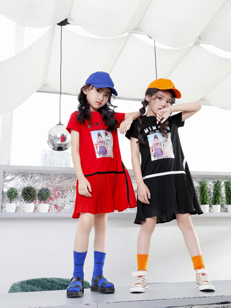 米咪咔童装品牌2020春夏红色短袖连衣裙